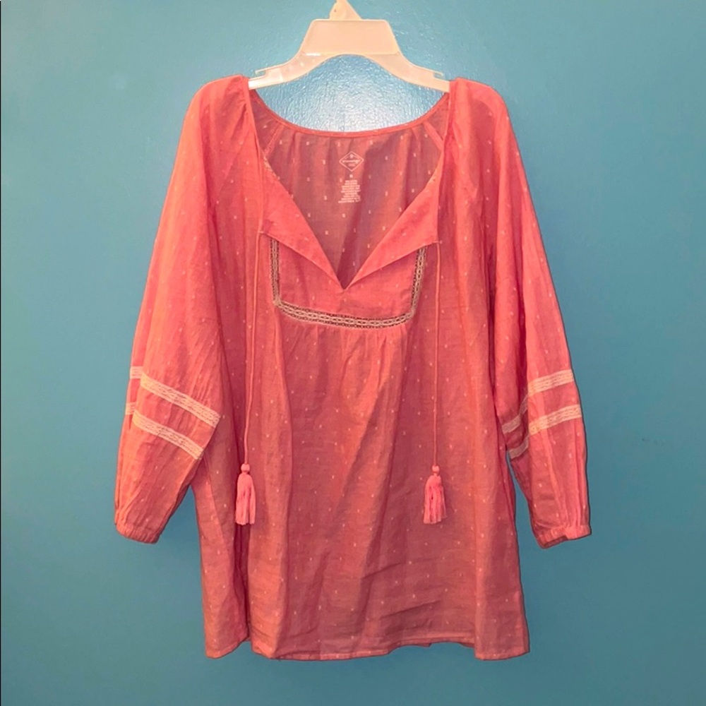 Pink tie neck top